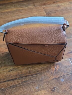 Structured Tan Leather Top Handle Crossbody Bag - Minimalist Design